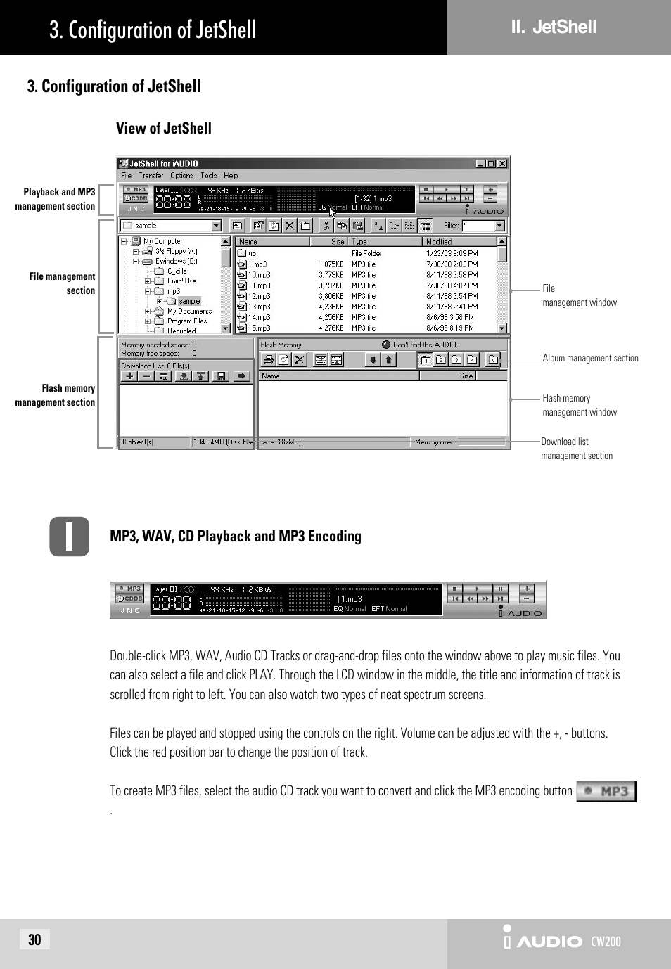 Configuration of jetshell, Configuration of jetshell ii. jetshell | JetAudio iAUDIO CW200 User Manual | Page 30 / 56