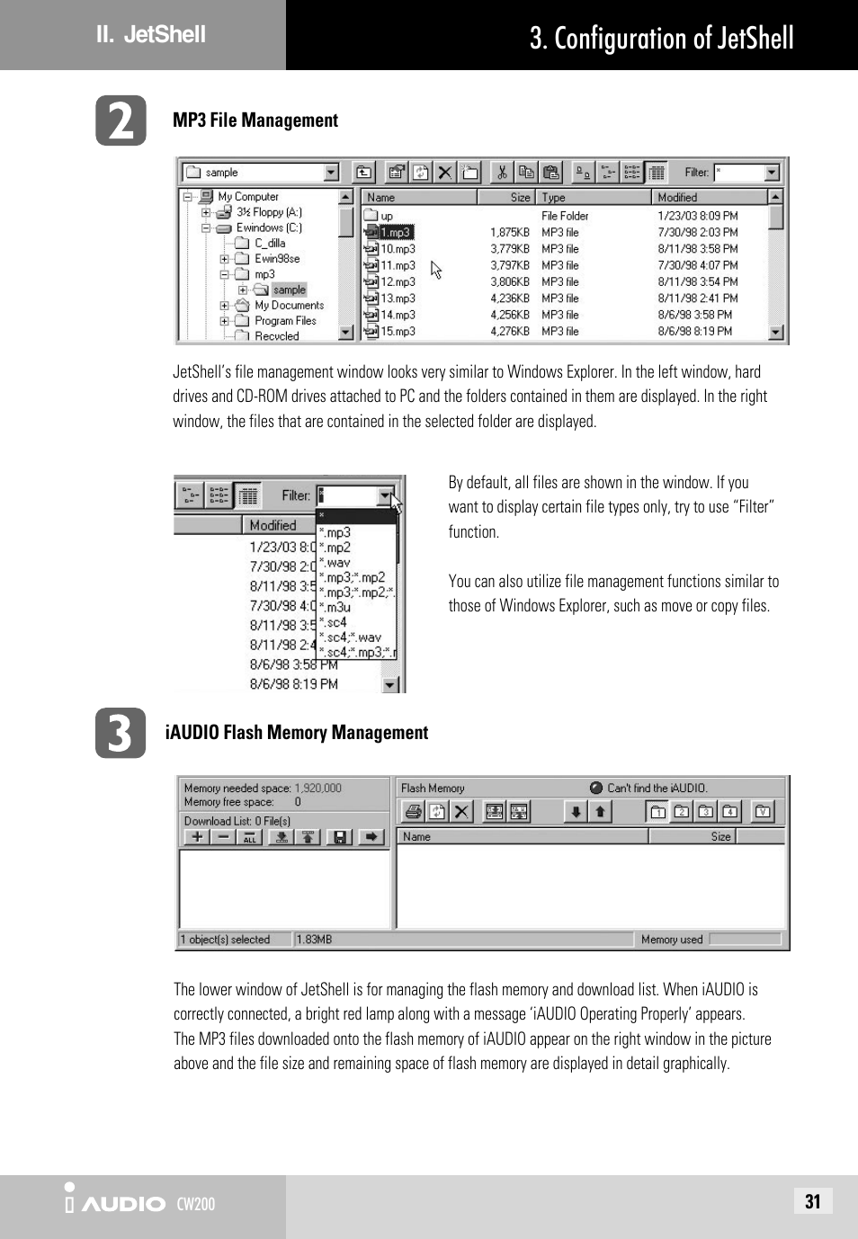 Configuration of jetshell | JetAudio iAUDIO CW200 User Manual | Page 31 / 56