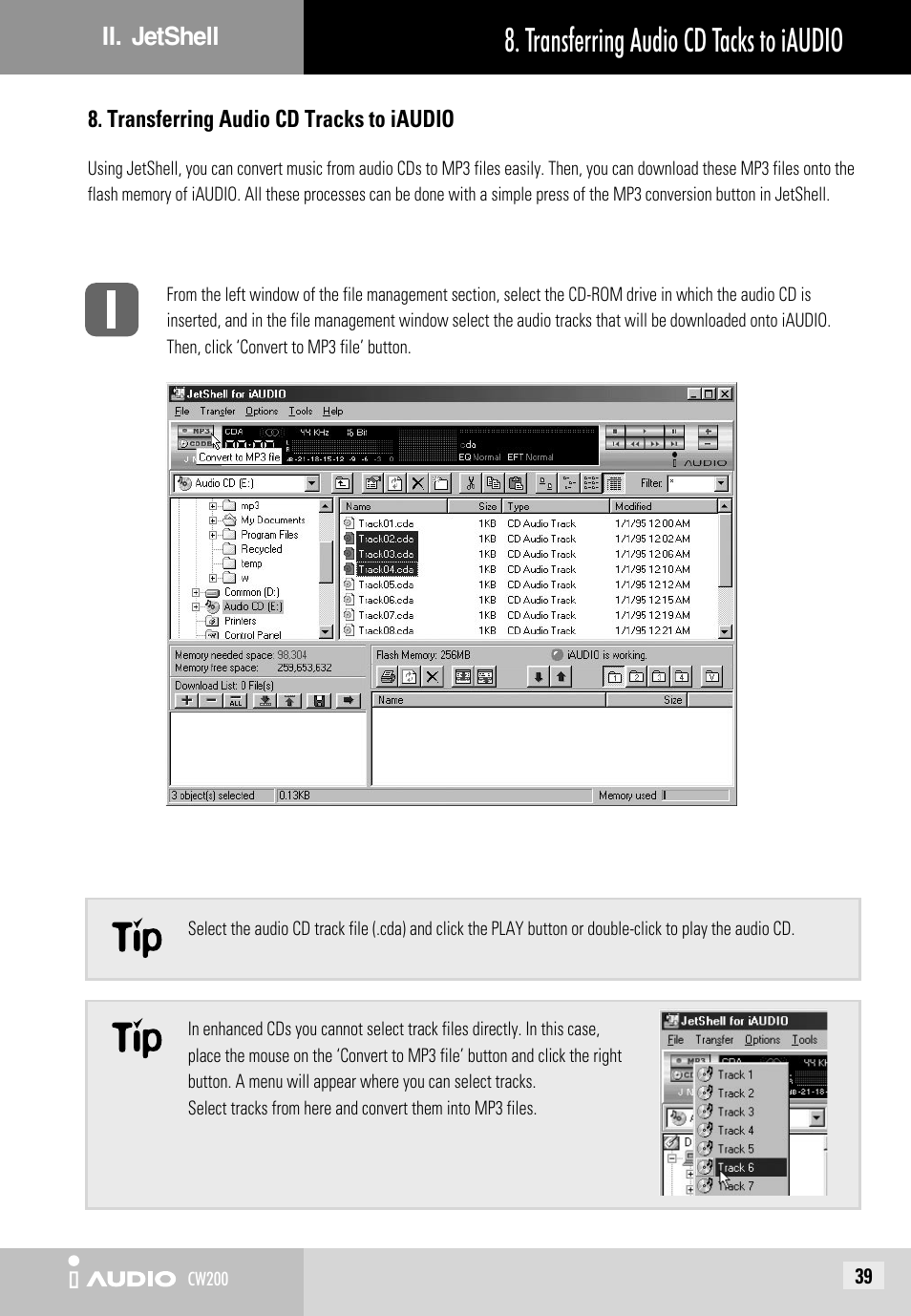 Transferring audio cd tacks to iaudio | JetAudio iAUDIO CW200 User Manual | Page 39 / 56