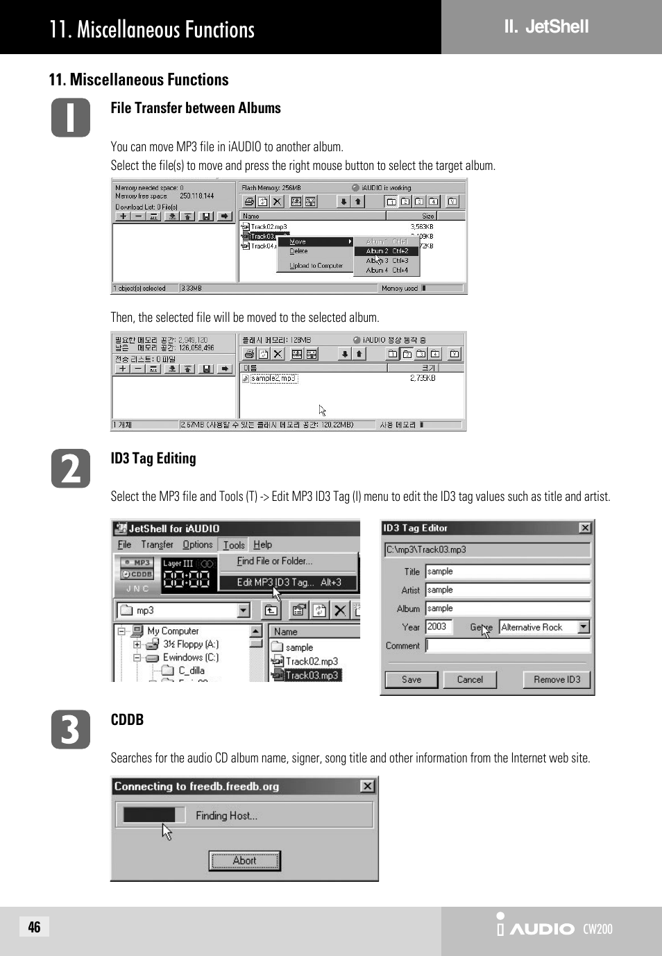 Miscellaneous functions | JetAudio iAUDIO CW200 User Manual | Page 46 / 56