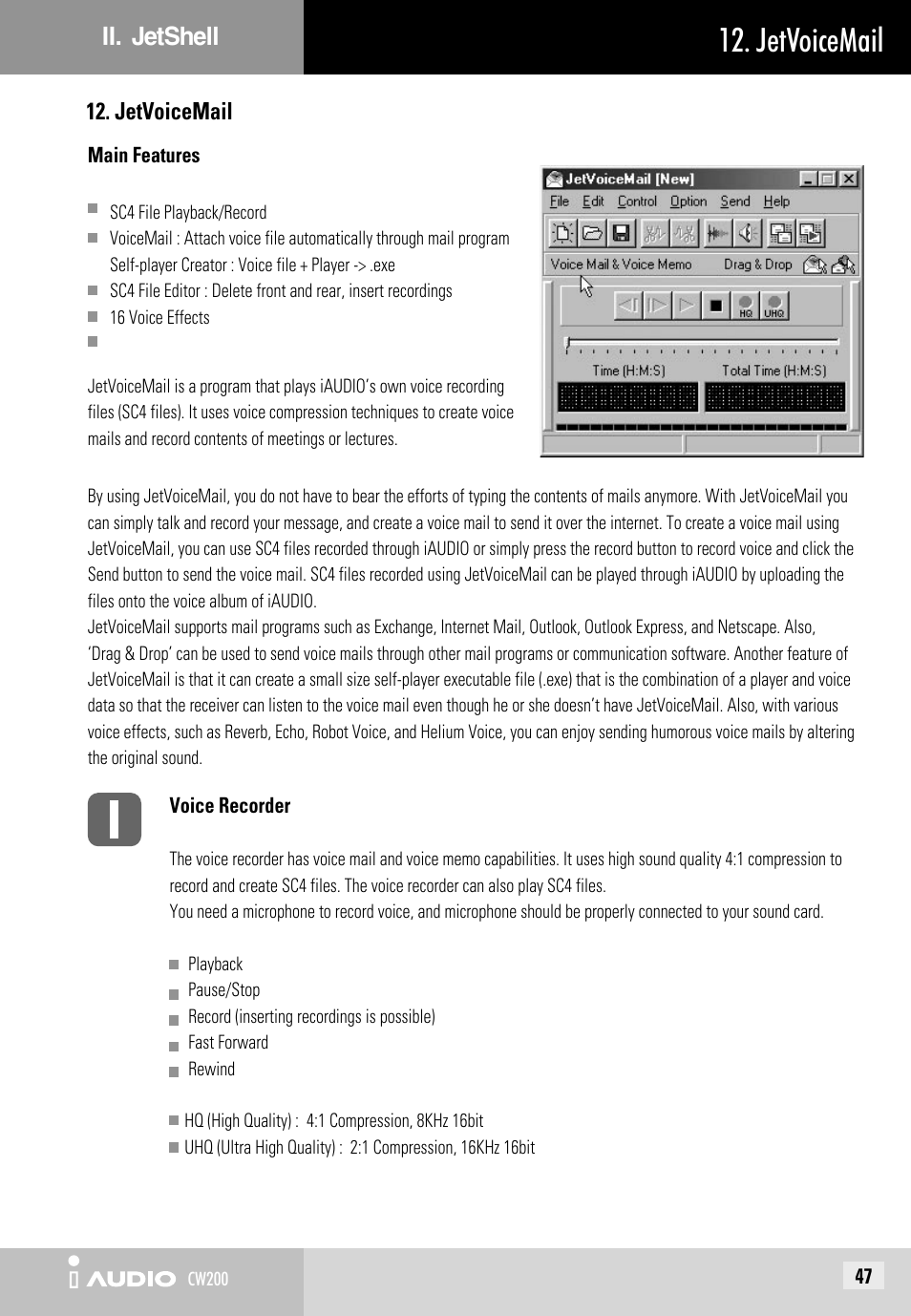 Jetvoicemail | JetAudio iAUDIO CW200 User Manual | Page 47 / 56