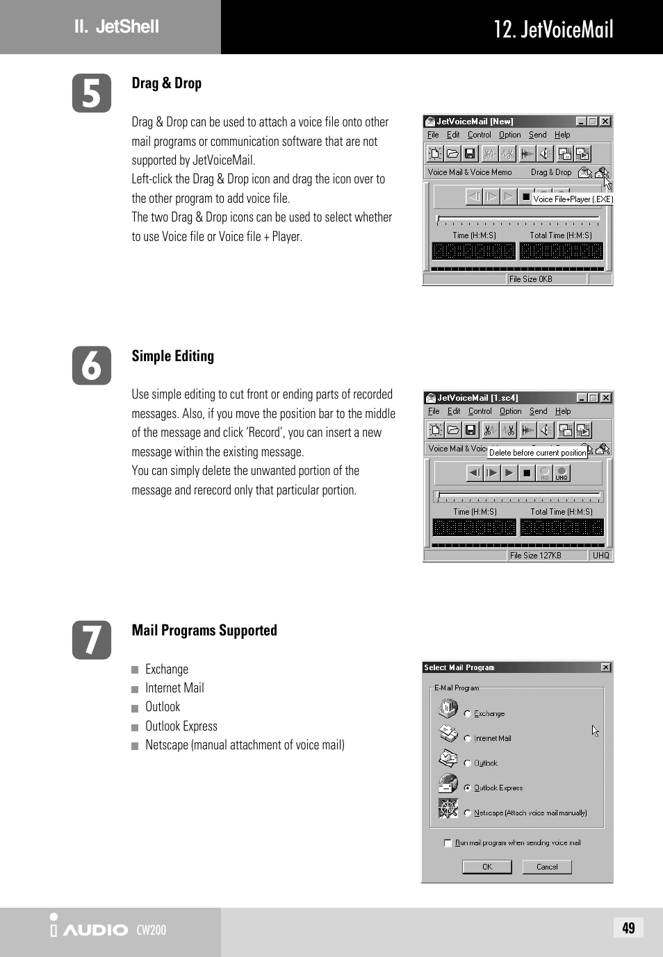 Jetvoicemail | JetAudio iAUDIO CW200 User Manual | Page 49 / 56