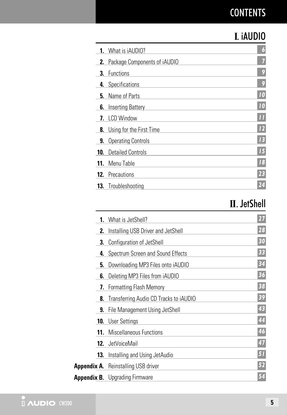 JetAudio iAUDIO CW200 User Manual | Page 5 / 56