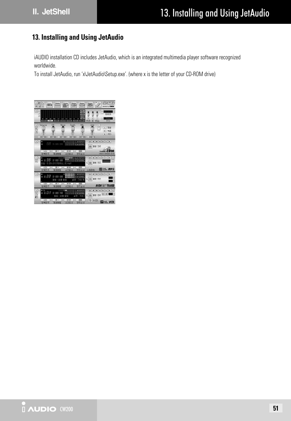 Installing and using jetaudio | JetAudio iAUDIO CW200 User Manual | Page 51 / 56