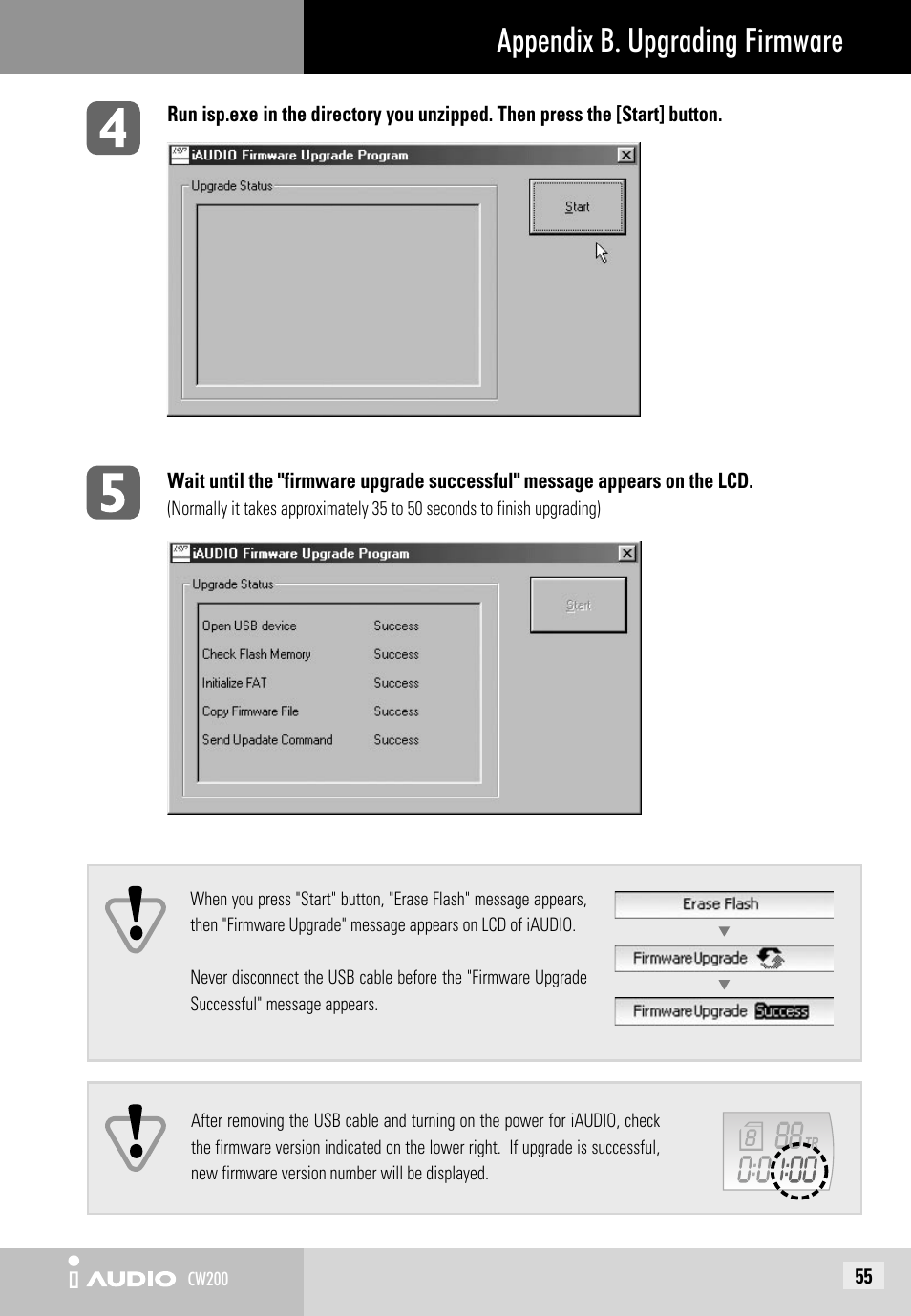 Appendix b. upgrading firmware | JetAudio iAUDIO CW200 User Manual | Page 55 / 56