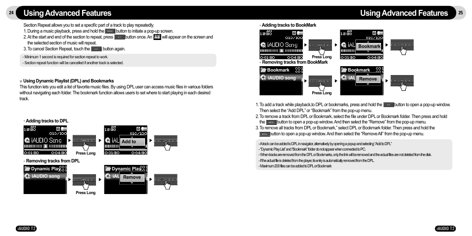 Using advanced features | JetAudio iAudio T2 User Manual | Page 13 / 27