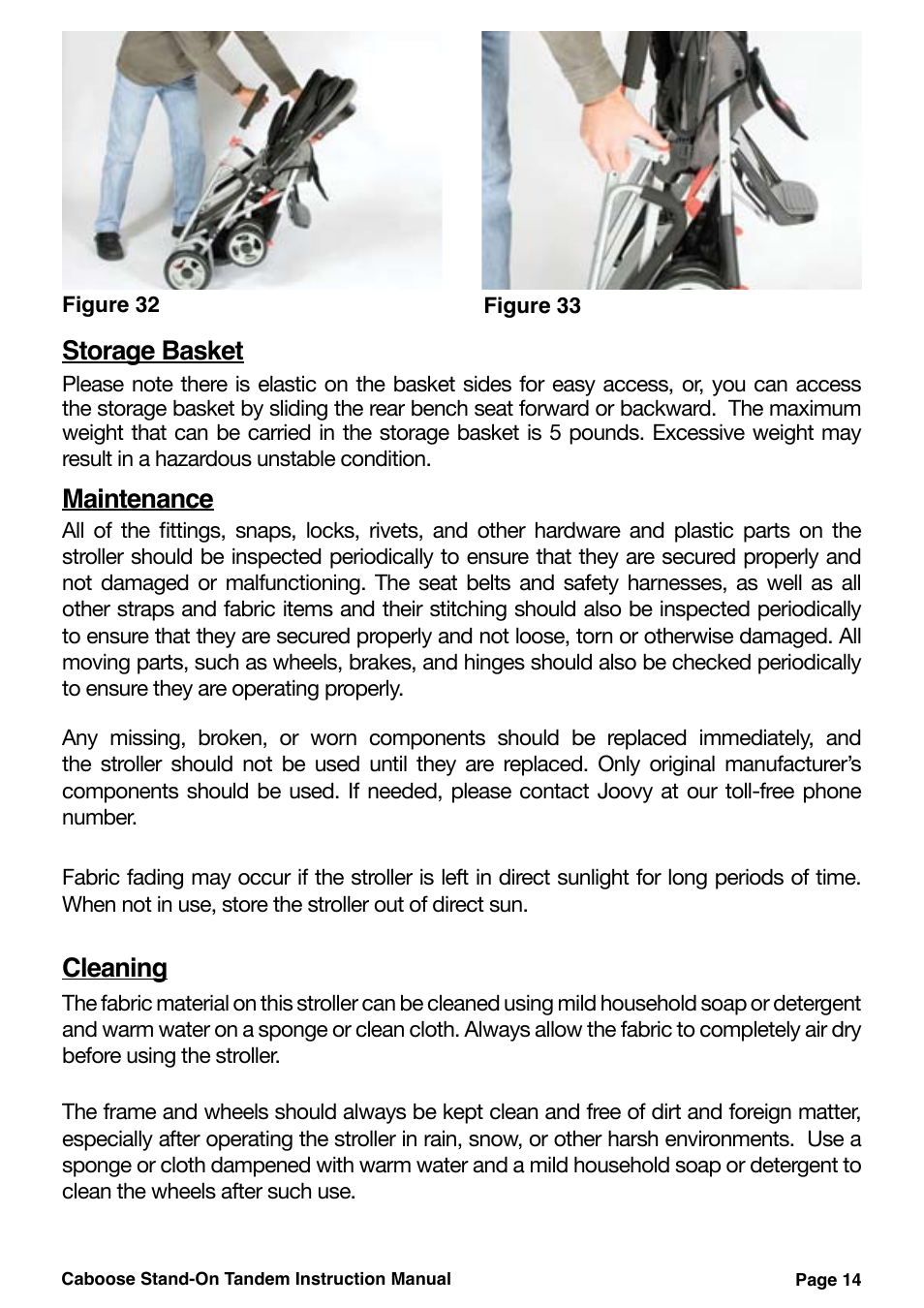 Storage basket, Maintenance, Cleaning | Joovy 40X Series User Manual | Page 15 / 20