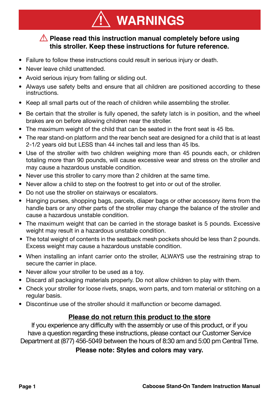 Warnings | Joovy 40X Series User Manual | Page 2 / 20