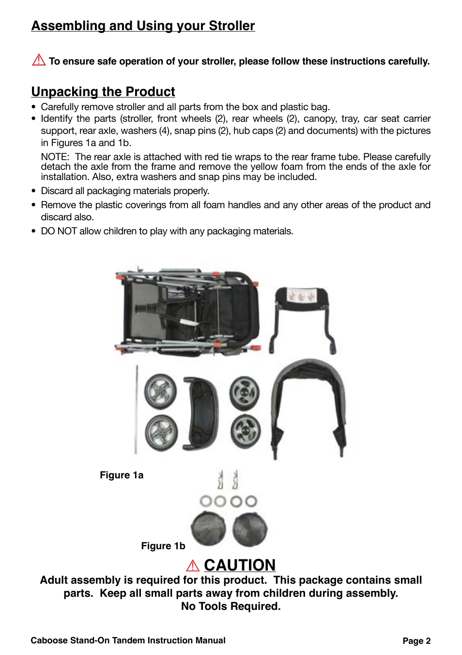 Caution, Assembling and using your stroller, Unpacking the product | Joovy 40X Series User Manual | Page 3 / 20