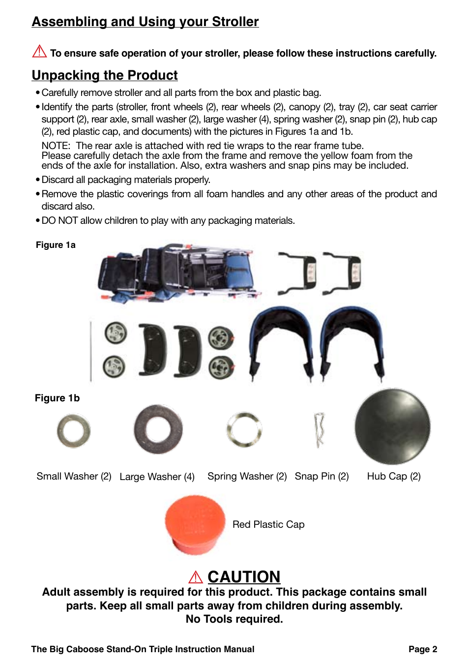 Caution, Assembling and using your stroller, Unpacking the product | Joovy 43X Series User Manual | Page 3 / 20