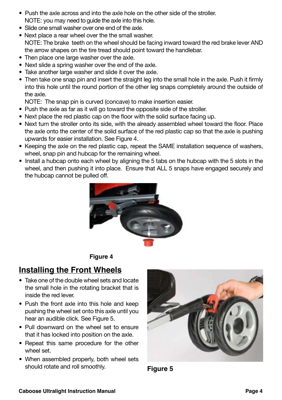 Installing the front wheels | Joovy Caboose Ultralight 45X Series User Manual | Page 5 / 20