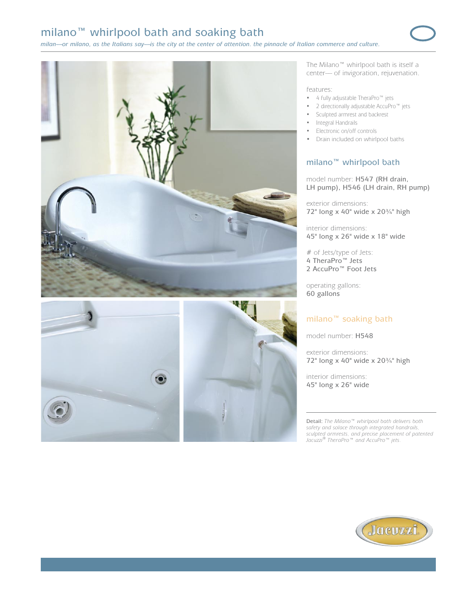 Jacuzzi Milano H547 User Manual | 2 pages