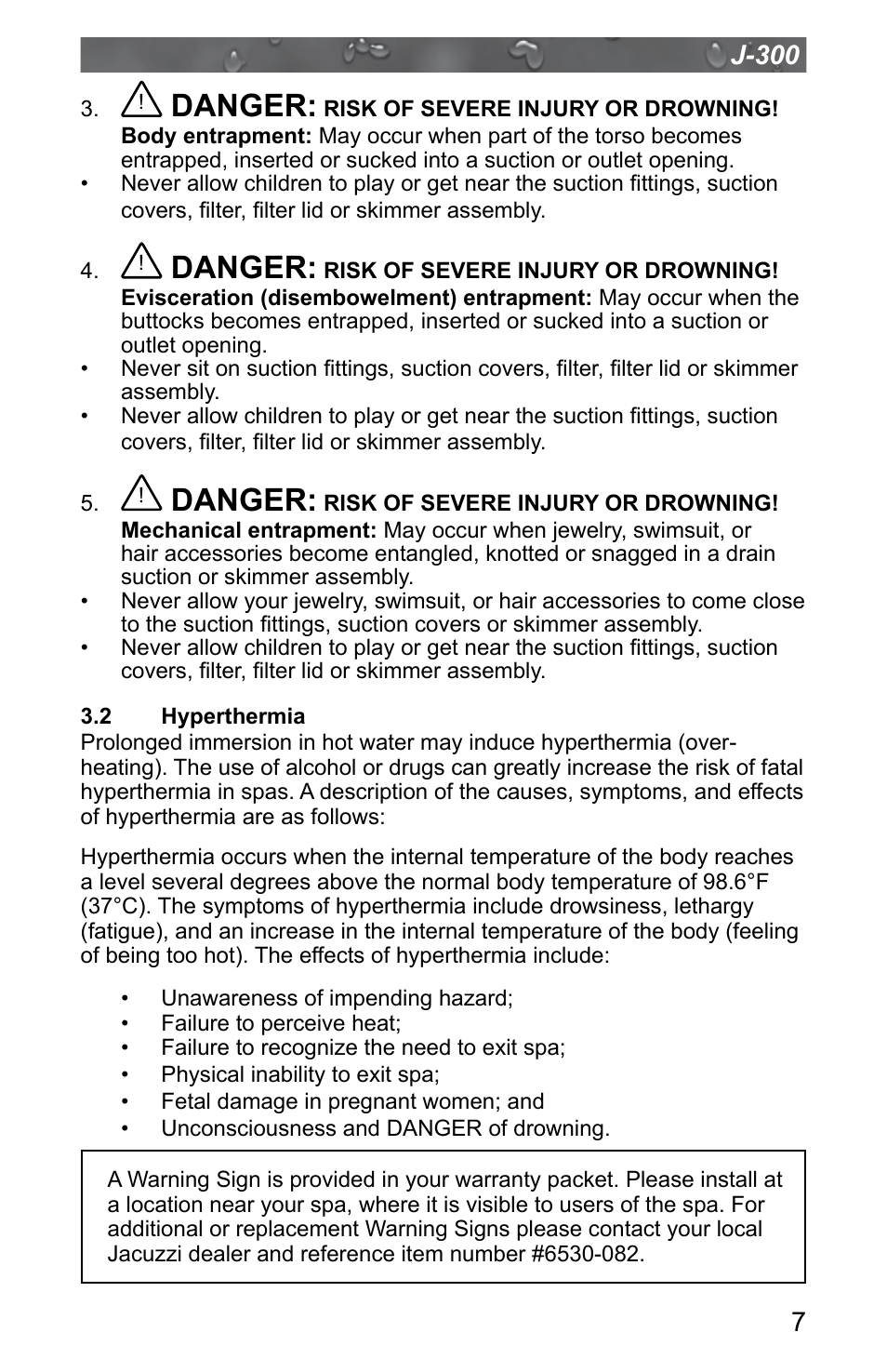 2 hyperthermia, Hyperthermia, Danger | Jacuzzi J - 315 User Manual | Page 11 / 64