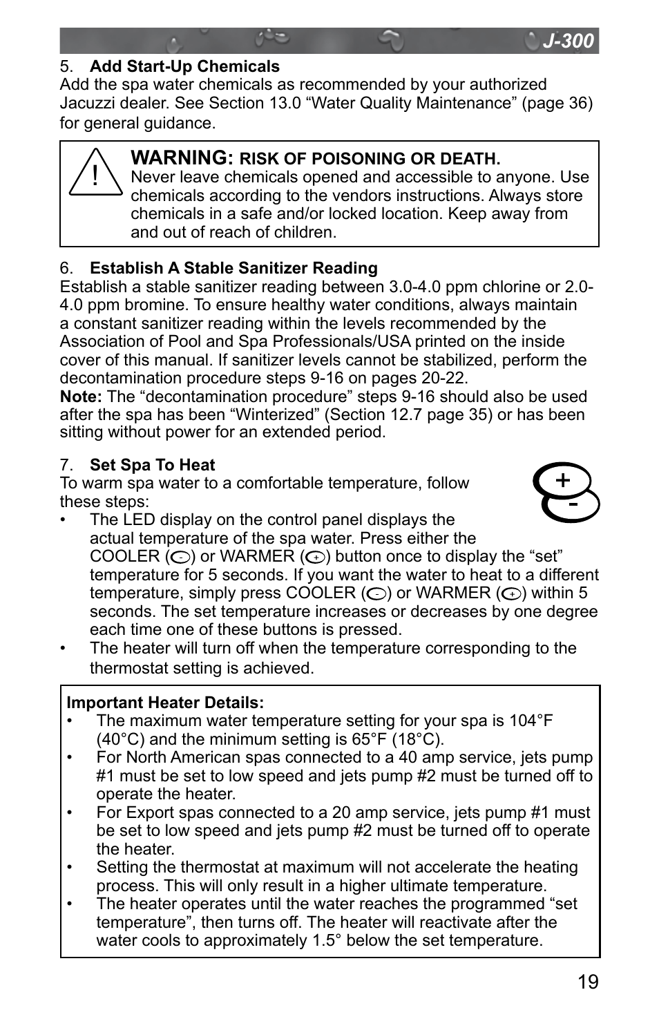 Warning | Jacuzzi J - 315 User Manual | Page 23 / 64