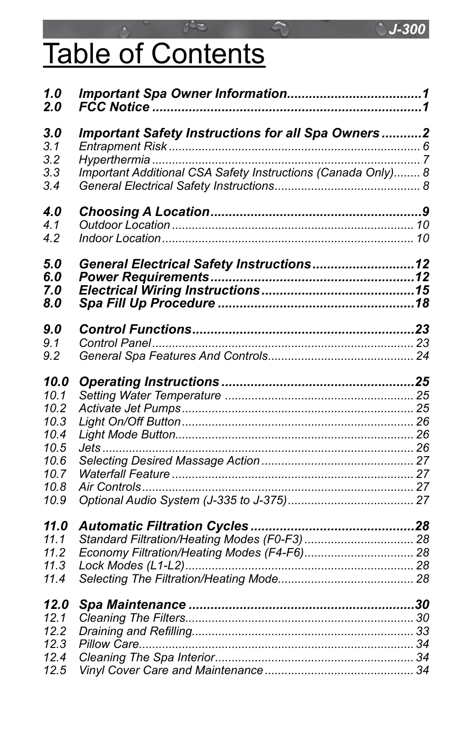 Jacuzzi J - 315 User Manual | Page 3 / 64