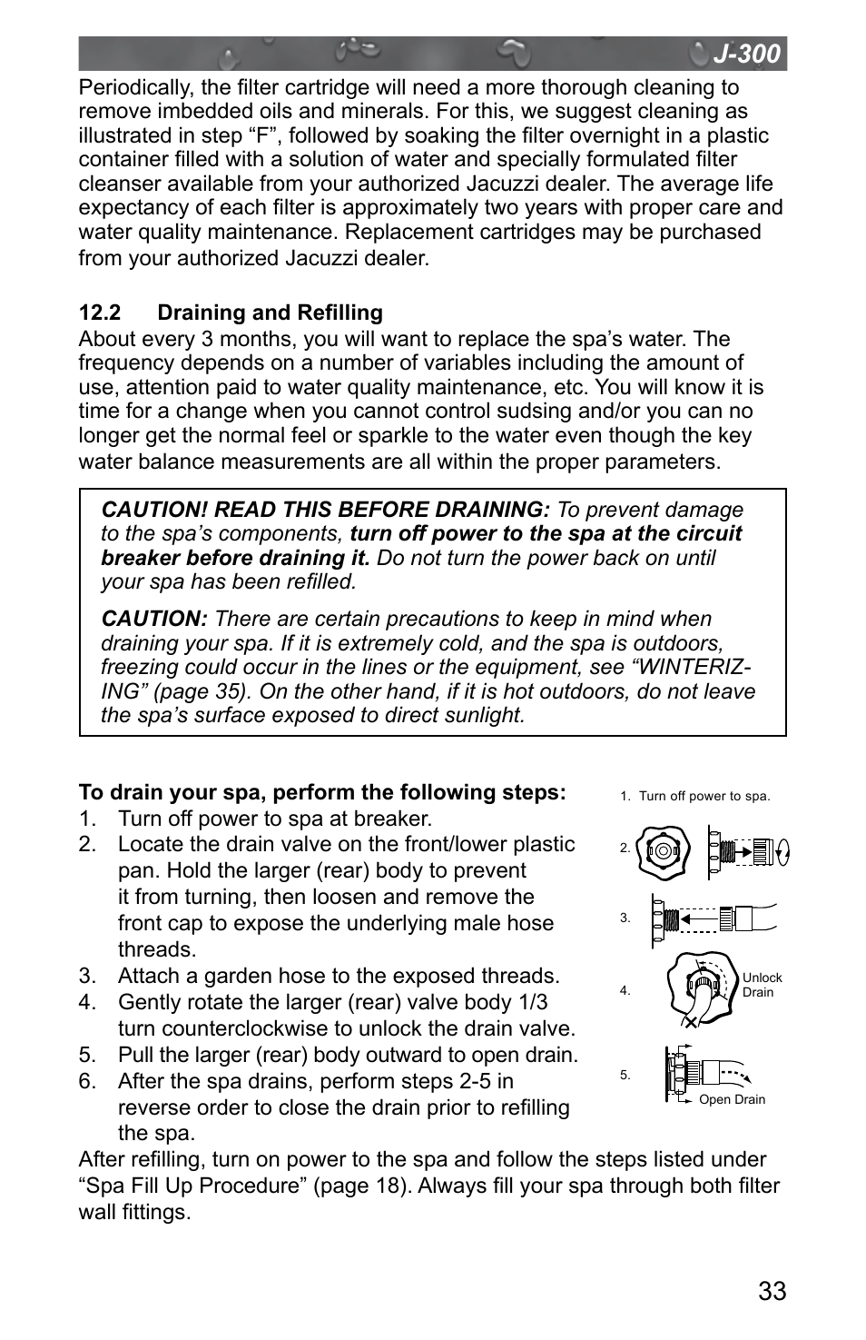 2 draining and refilling | Jacuzzi J - 315 User Manual | Page 37 / 64