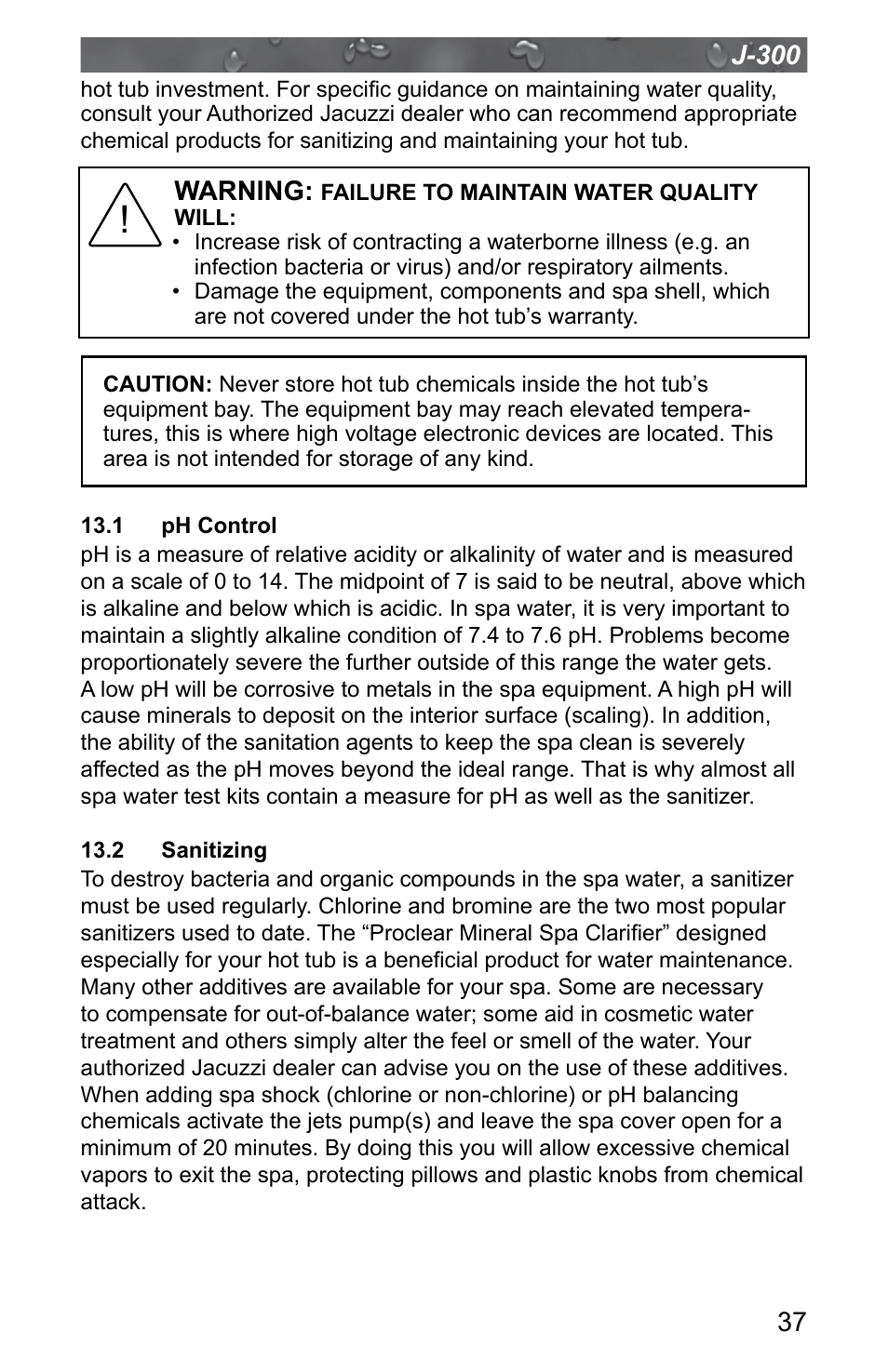1 ph control, 2 sanitizing | Jacuzzi J - 315 User Manual | Page 41 / 64