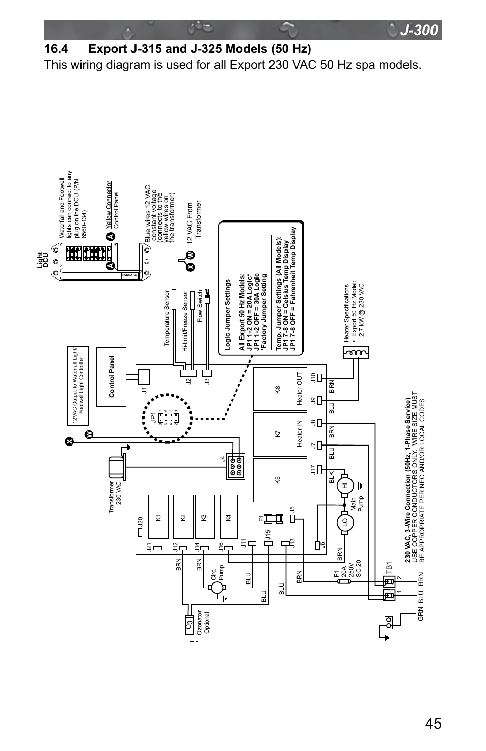 4 export j-315 and j-325 models (50 hz) | Jacuzzi J - 315 User Manual | Page 49 / 64