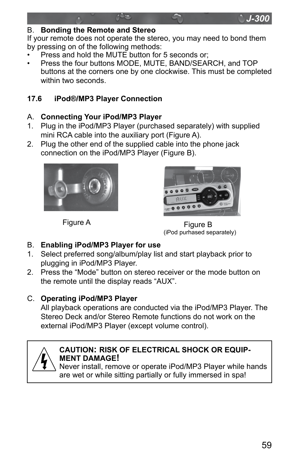 6 optional ipod®/mp3 player connection, 6 ipod®/mp3 player connection | Jacuzzi J - 315 User Manual | Page 63 / 64