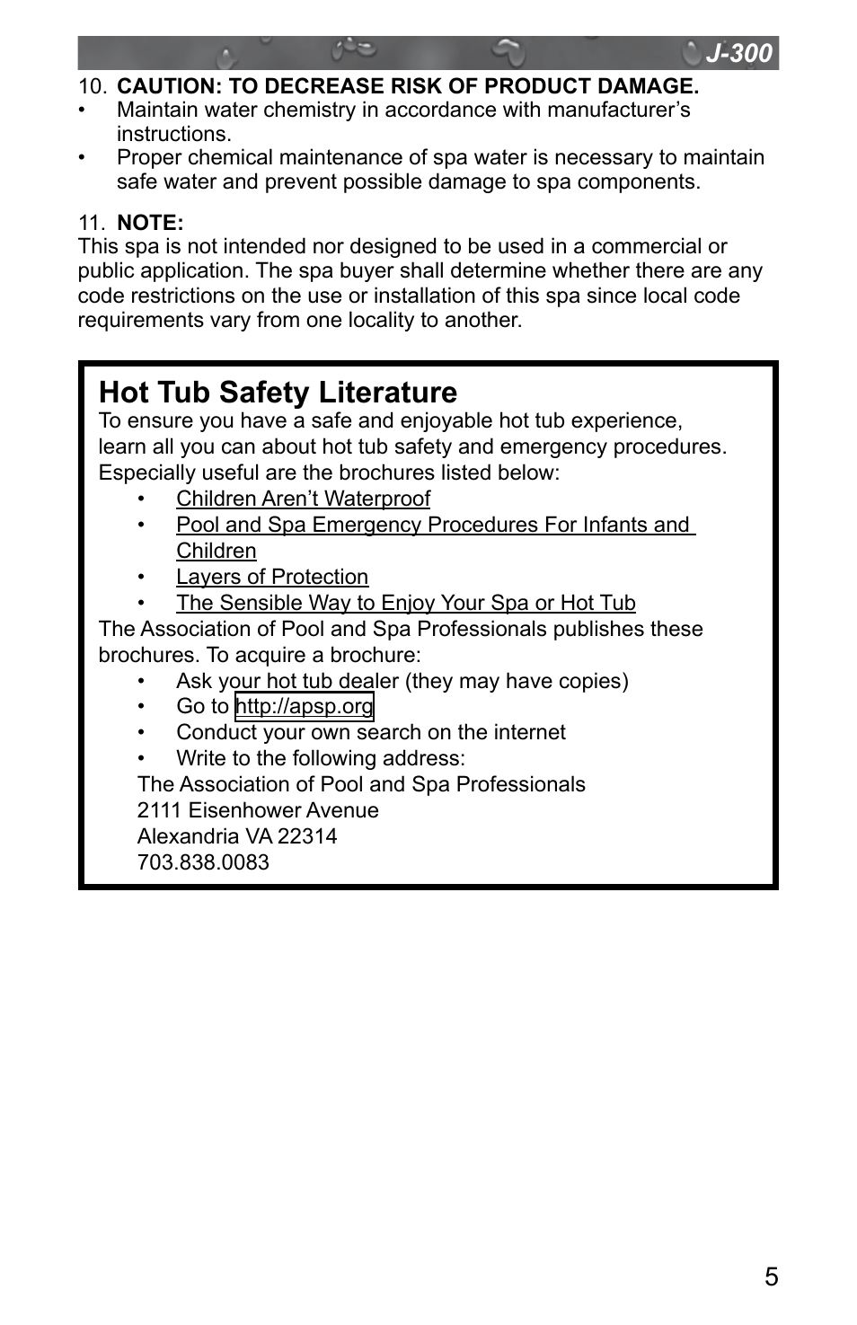 Hot tub safety literature, 5j-300 | Jacuzzi J - 315 User Manual | Page 9 / 64