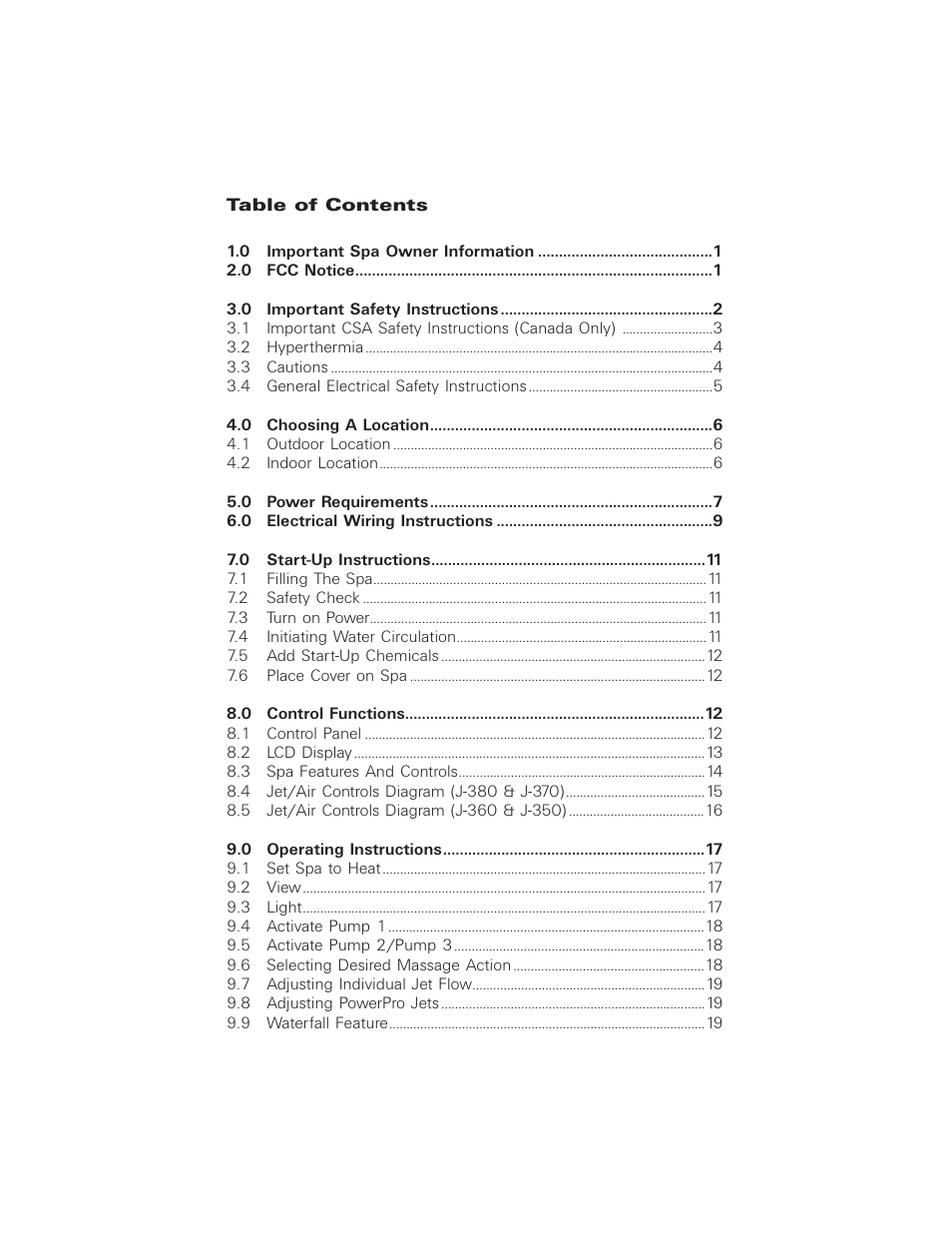 Table of contents (1) | Jacuzzi ProTech LCD User Manual | Page 3 / 56