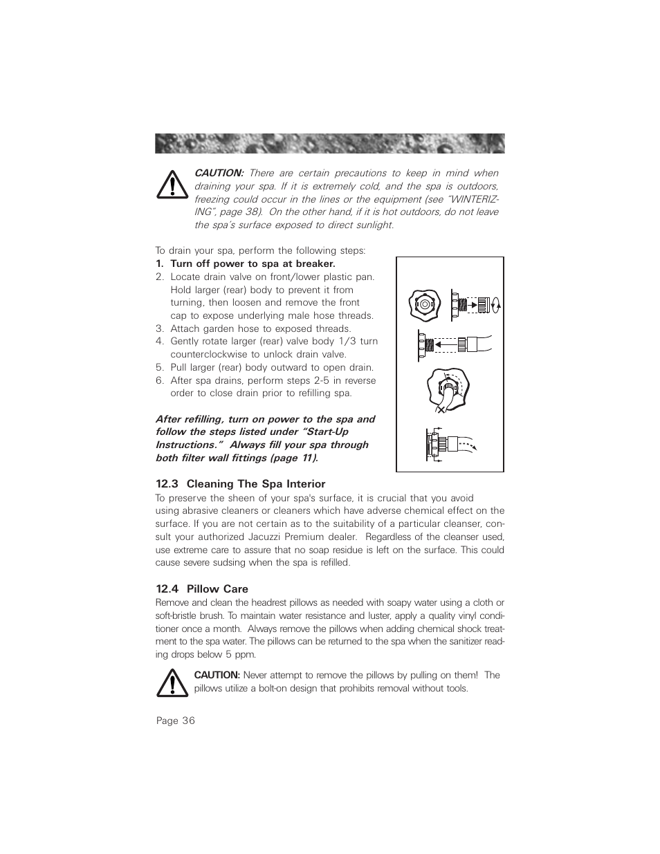 3 cleaning the spa interior, 4 pillow care, 3 cleaning the spa interior 12.4 pillow care | Jacuzzi ProTech LCD User Manual | Page 40 / 56