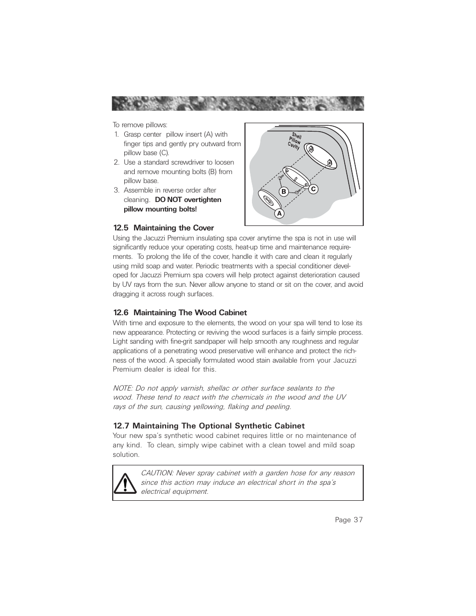 5 maintaining the cover, 6 maintaining the wood cabinet, 7 maintaining the optional synthetic cabinet | Jacuzzi ProTech LCD User Manual | Page 41 / 56