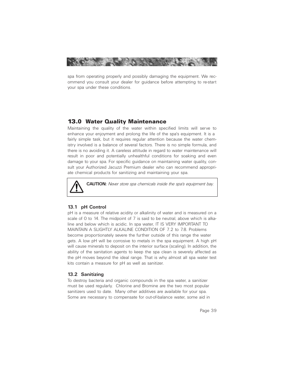 0 water quality maintenance, 1 ph control, 2 sanitizing | Jacuzzi ProTech LCD User Manual | Page 43 / 56