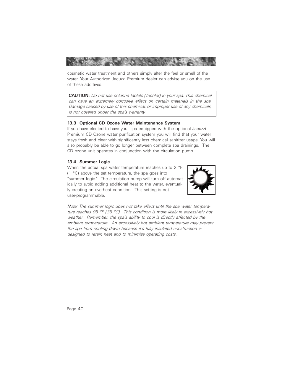 3 optional cd ozone water maintenance system, 4 summer logic | Jacuzzi ProTech LCD User Manual | Page 44 / 56