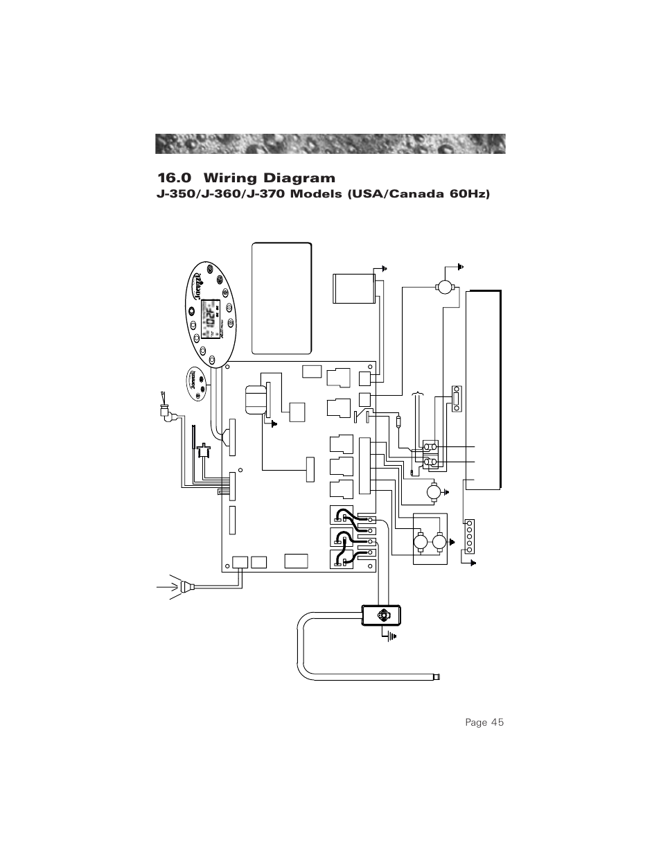 0 wiring diagram (60hz j-350/j-360/j-370 models), 0 wiring diagram, Page 45 | Jacuzzi ProTech LCD User Manual | Page 49 / 56