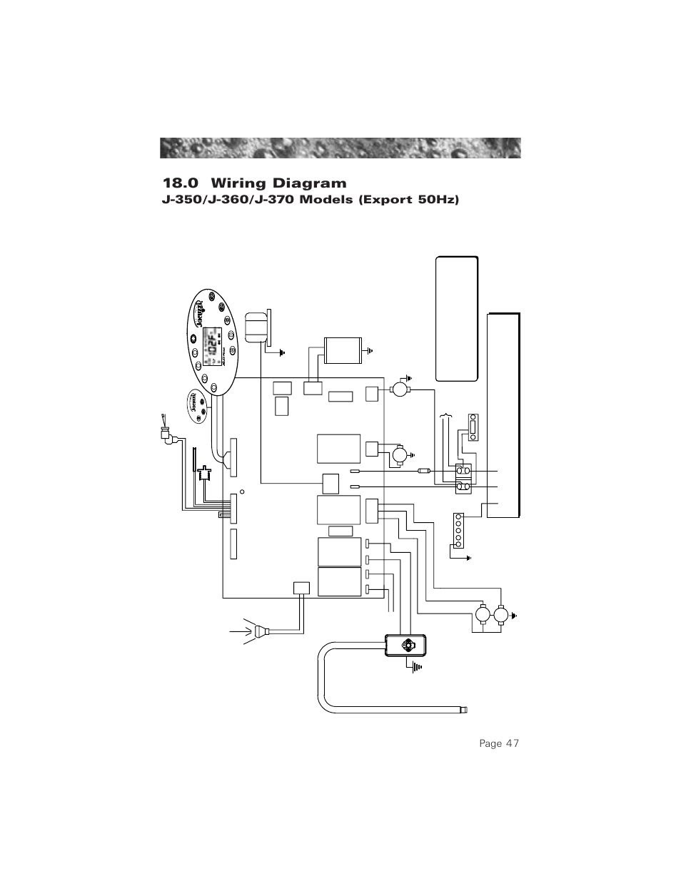 0 wiring diagram (50hz j-350/j-360/j-370 models), 0 wiring diagram, Page 47 | Jacuzzi ProTech LCD User Manual | Page 51 / 56