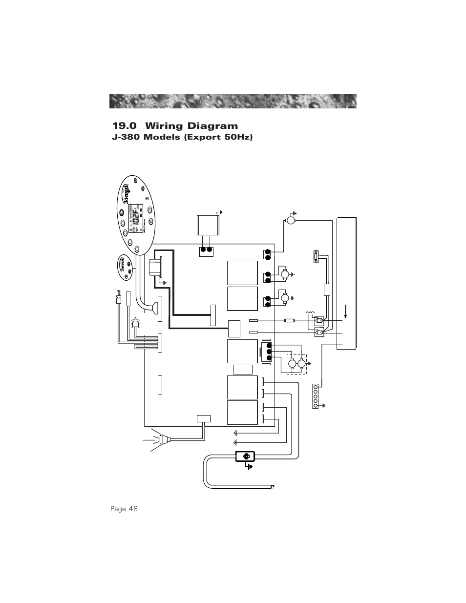 0 wiring diagram j-380 models (export 50hz), 0 wiring diagram (50hz j-380 model), 0 wiring diagram | Page 48 | Jacuzzi ProTech LCD User Manual | Page 52 / 56