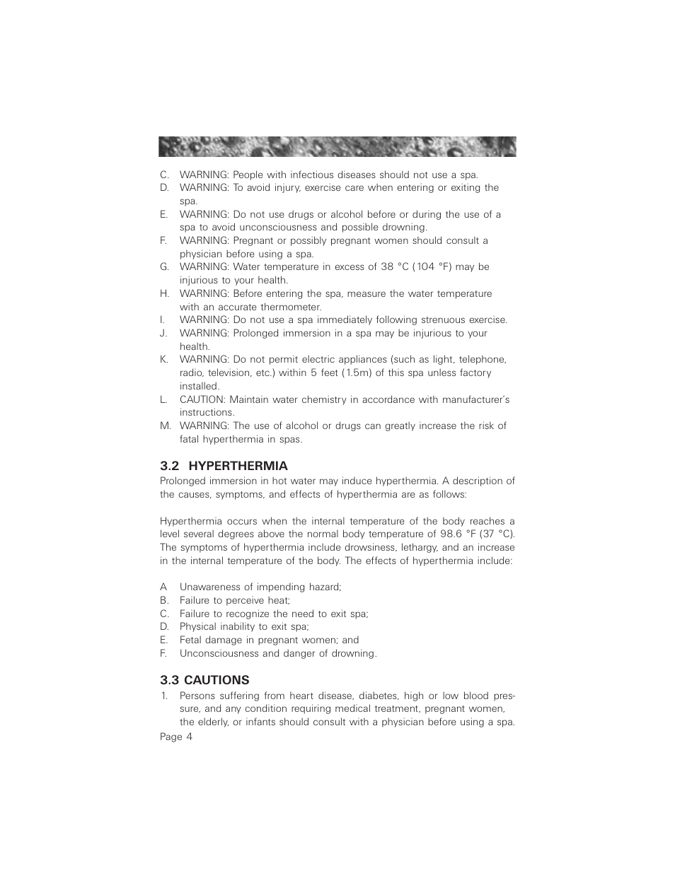 2 hyperthermia, 3 cautions, 2 hyperthermia 3.3 cautions | Jacuzzi ProTech LCD User Manual | Page 8 / 56