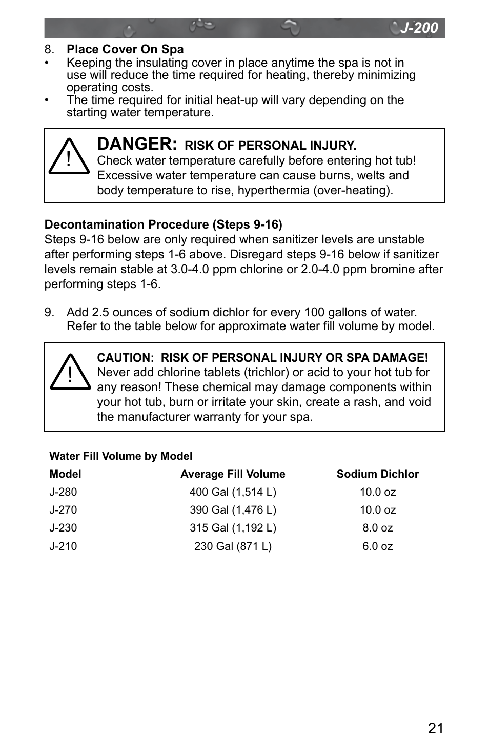 Danger, J-200 | Jacuzzi J - 200 J - 280 User Manual | Page 25 / 64