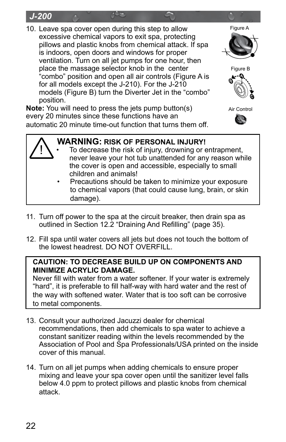 J-200, Warning | Jacuzzi J - 200 J - 280 User Manual | Page 26 / 64