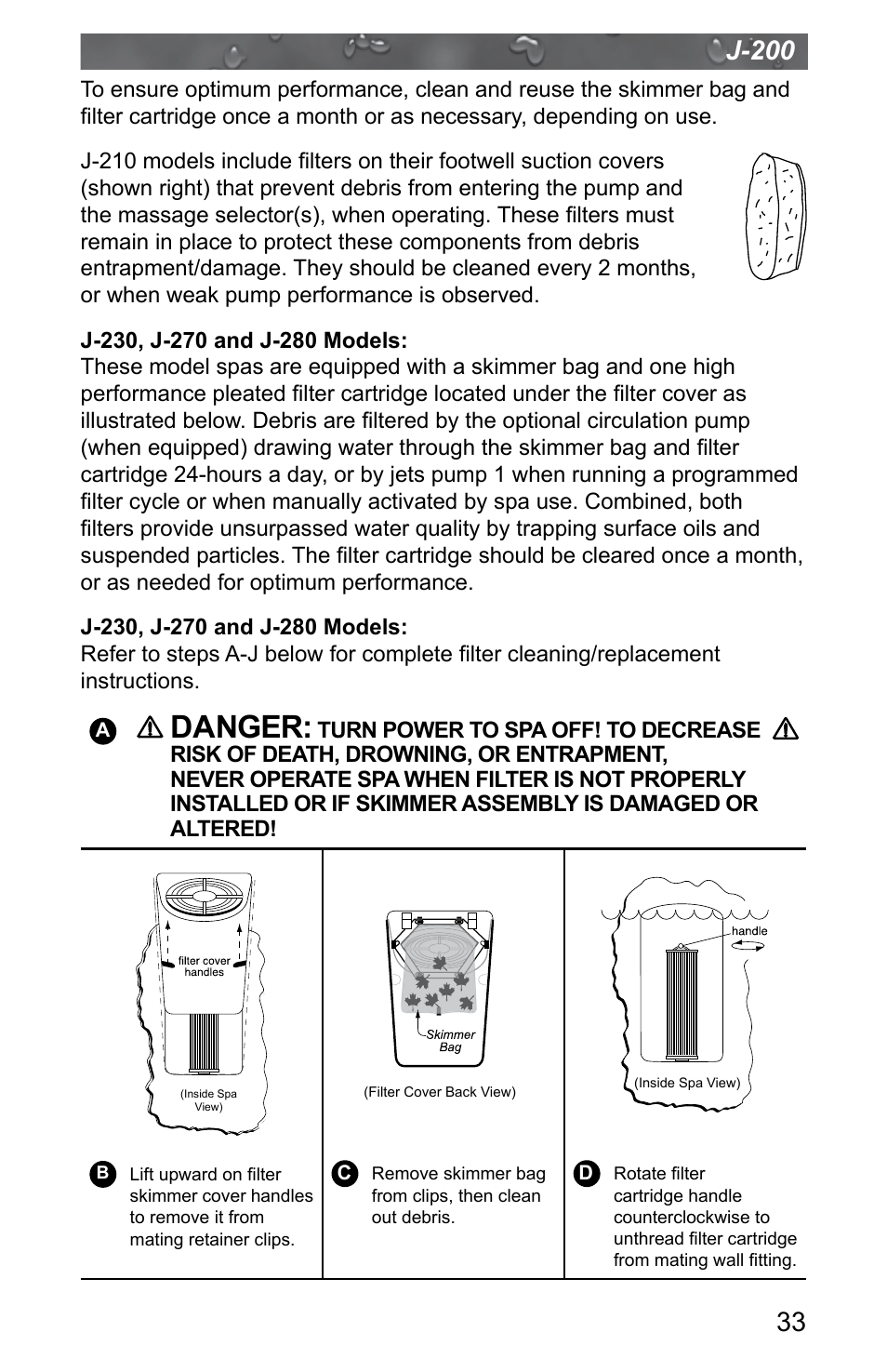 Danger, J-200 | Jacuzzi J - 200 J - 280 User Manual | Page 37 / 64