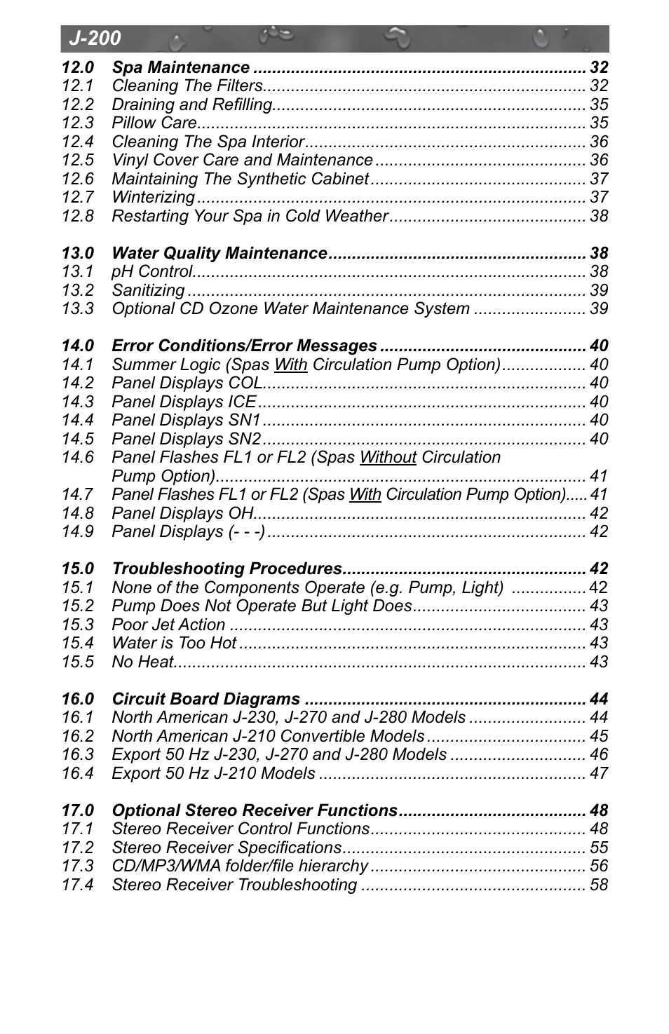J-200 | Jacuzzi J - 200 J - 280 User Manual | Page 4 / 64