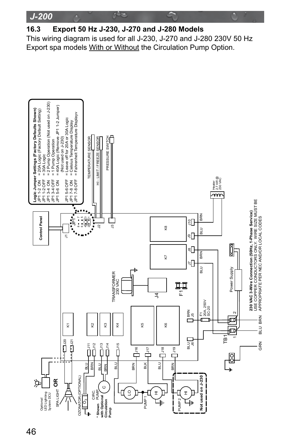 3 export 50 hz j-230, j-270 and j-280 models, J-200, J4 f1 | Jacuzzi J - 200 J - 280 User Manual | Page 50 / 64
