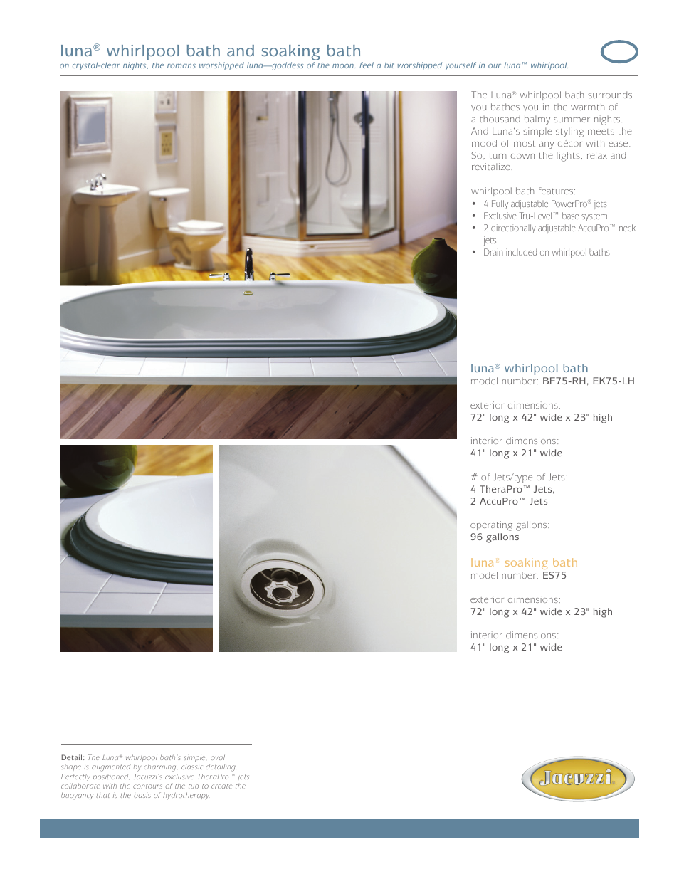 Jacuzzi Luna EK75-LH User Manual | 2 pages