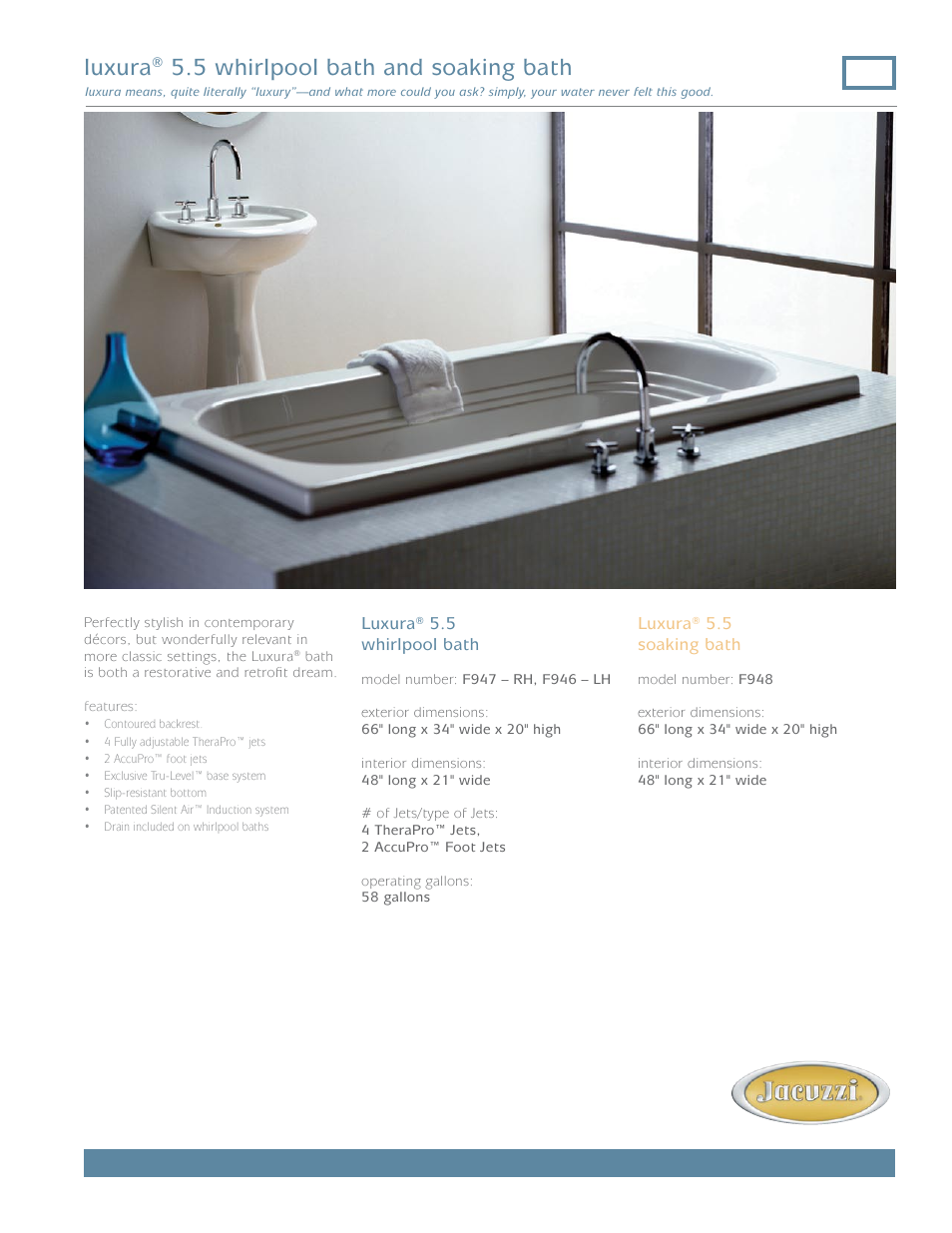 Jacuzzi Luxura F947-RH User Manual | 2 pages