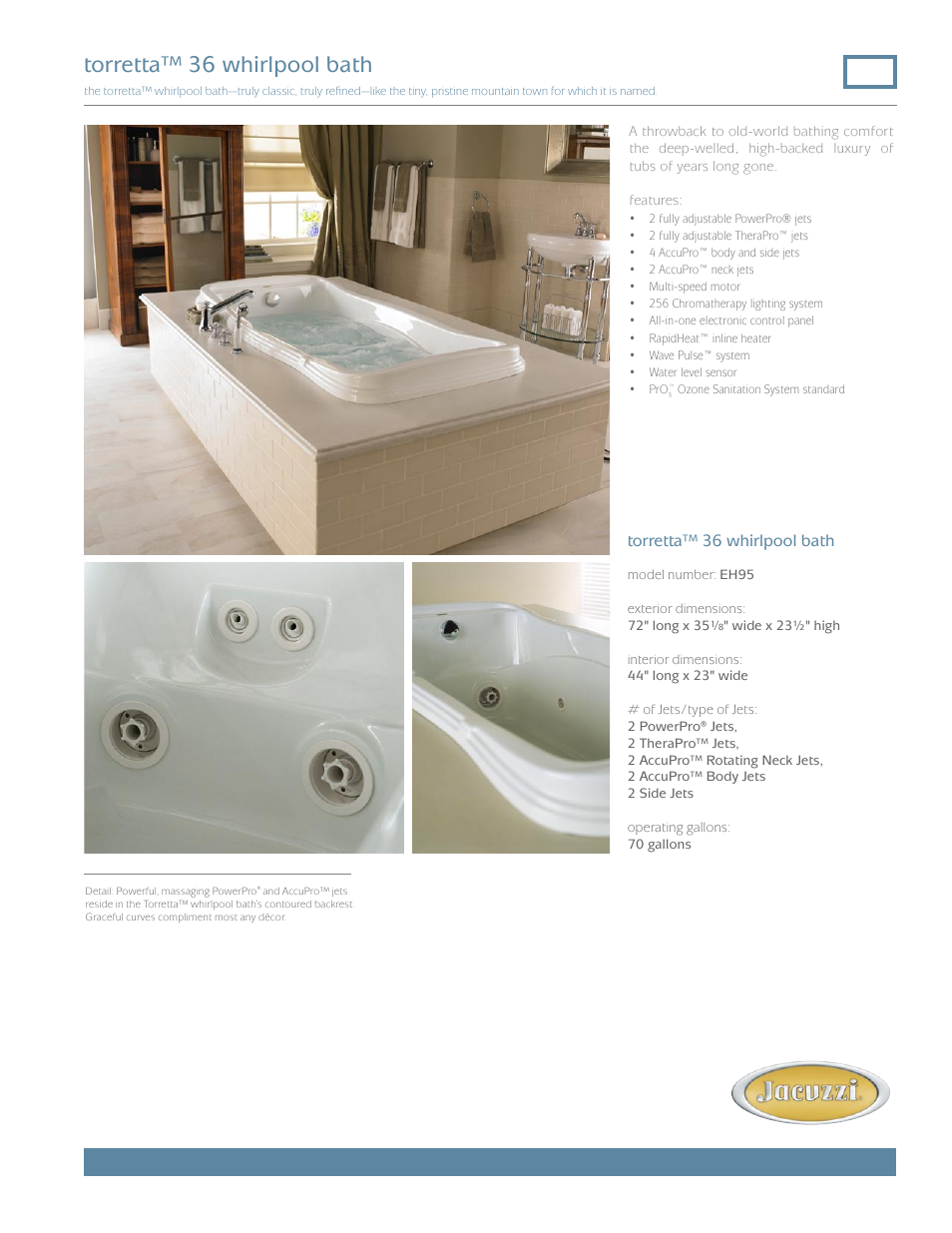 Jacuzzi Torretta 36 Whirlpool Bath EH95 User Manual | 2 pages