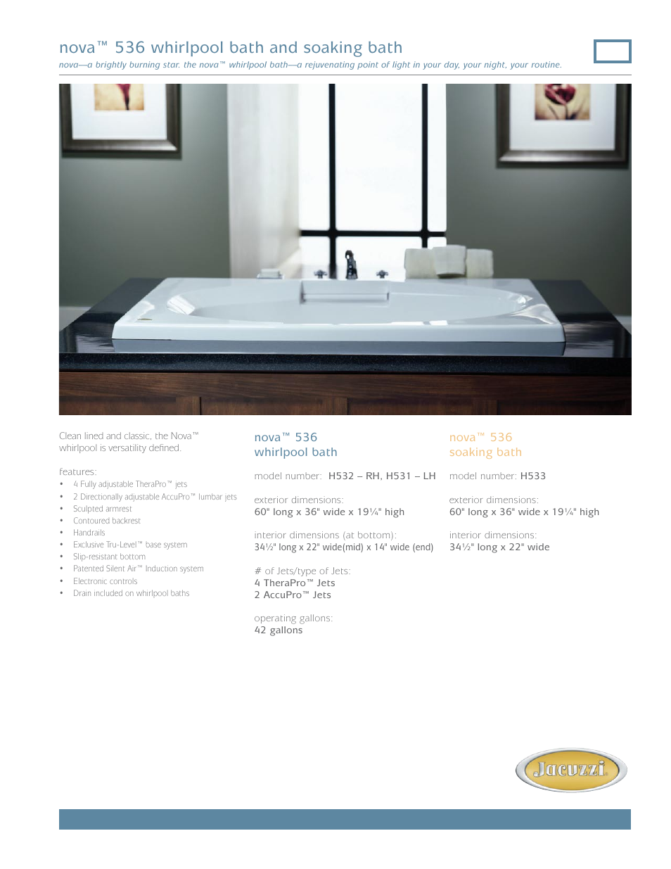 Jacuzzi Nova H532-RH User Manual | 2 pages