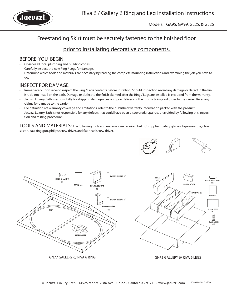 Jacuzzi GA99 User Manual | 3 pages