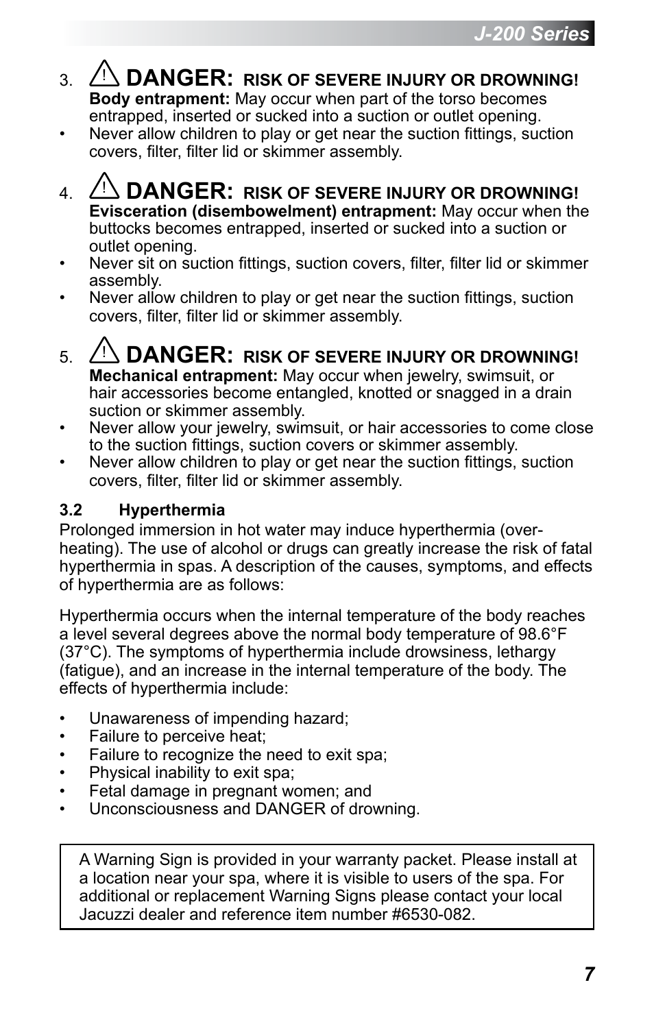 2 hyperthermia, Hyperthermia, Danger | Jacuzzi J - 230 User Manual | Page 11 / 60