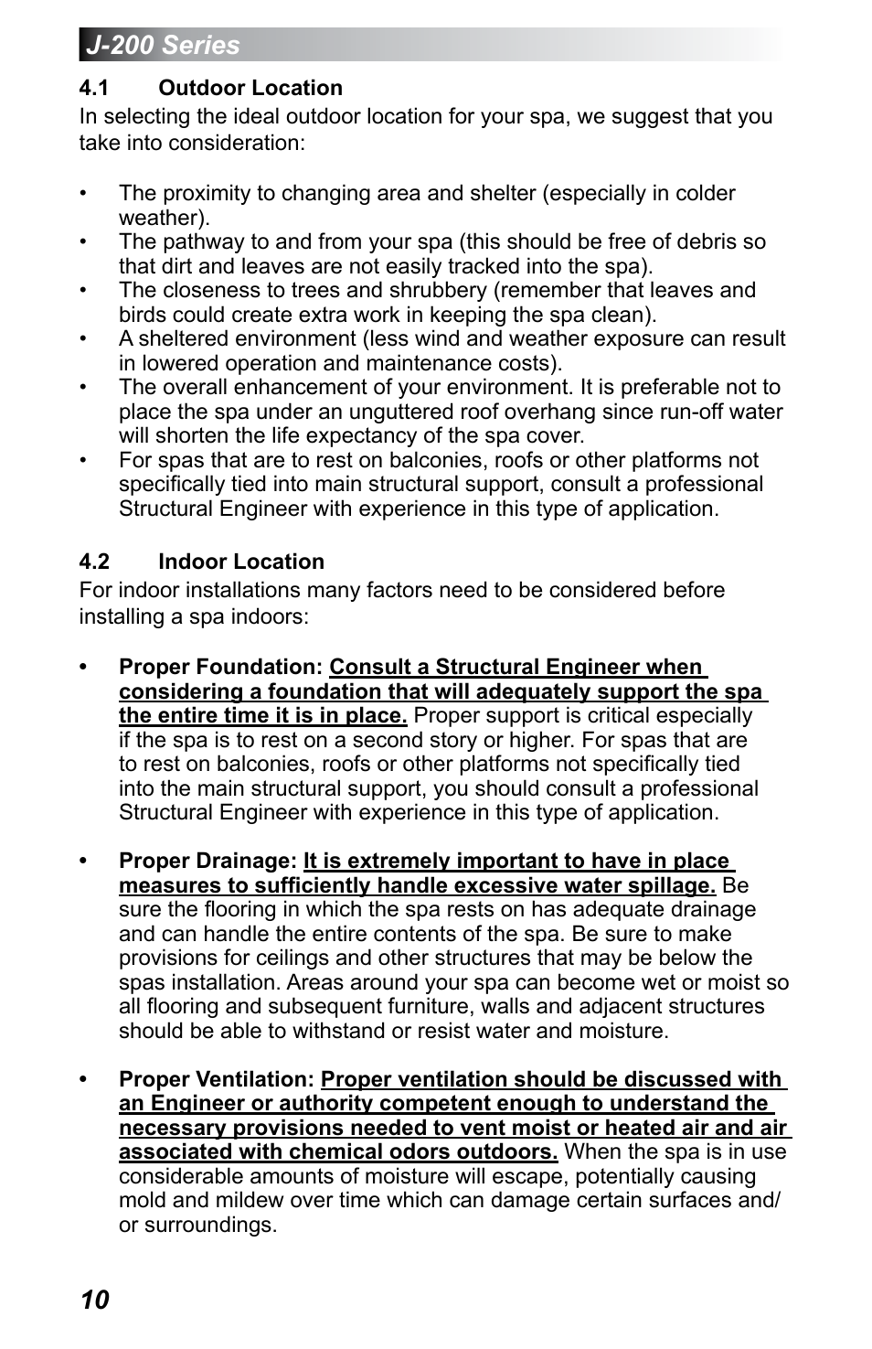 1 outdoor location, 2 indoor location, Outdoor location | Indoor location, J-200 series | Jacuzzi J - 230 User Manual | Page 14 / 60
