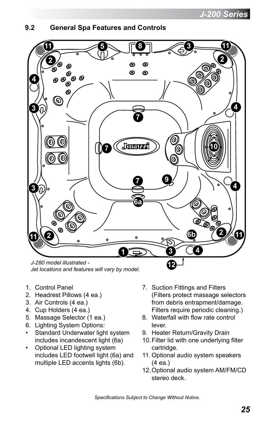 2 general spa features and controls, General spa features and controls, J-200 series | Jacuzzi J - 230 User Manual | Page 29 / 60