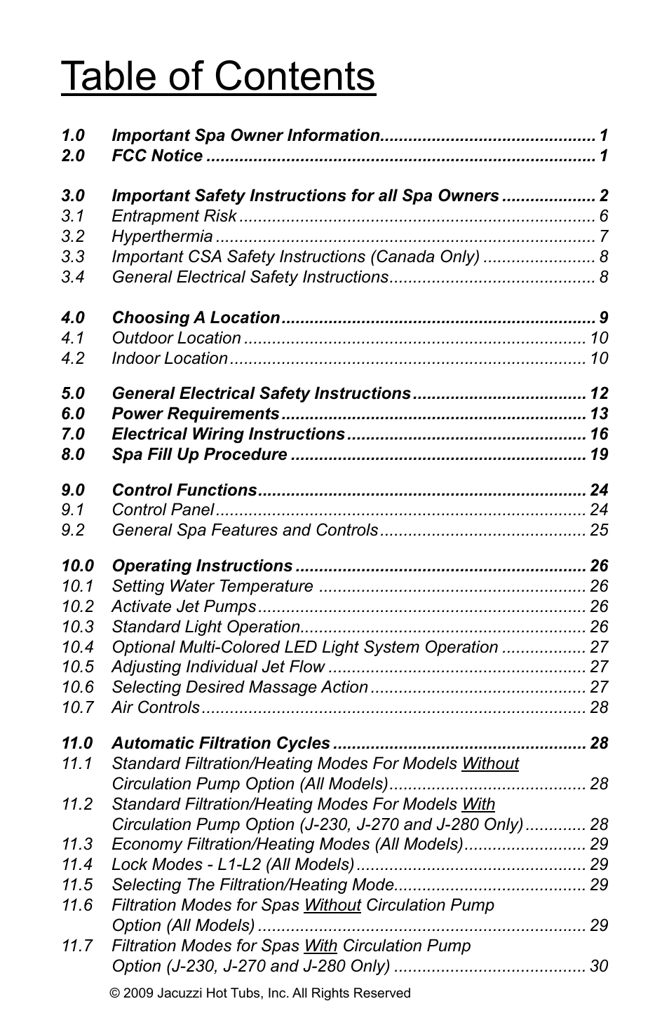 Jacuzzi J - 230 User Manual | Page 3 / 60