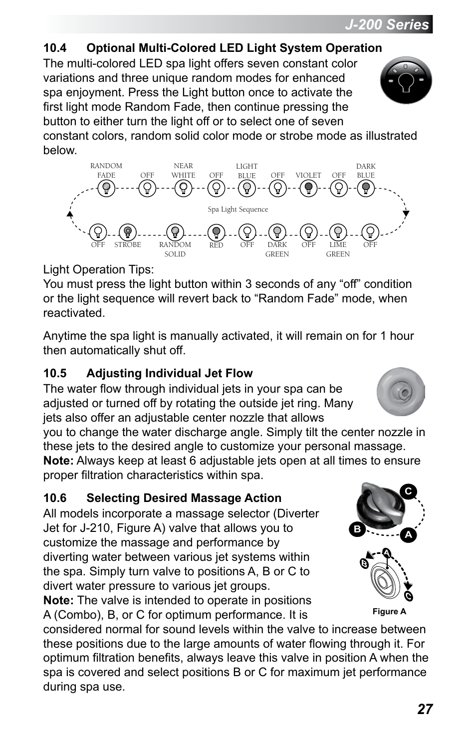 5 adjusting individual jet flow, 6 selecting desired massage action, J-200 series | Jacuzzi J - 230 User Manual | Page 31 / 60