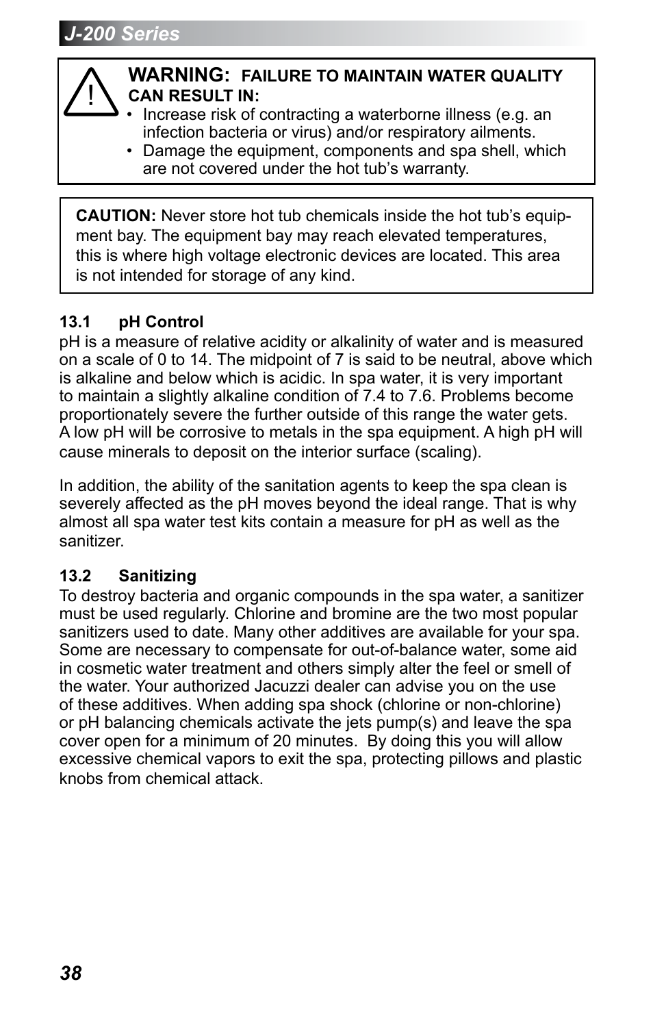 1 ph control, 2 sanitizing, 1 ph control 13.2 sanitizing | Jacuzzi J - 230 User Manual | Page 42 / 60