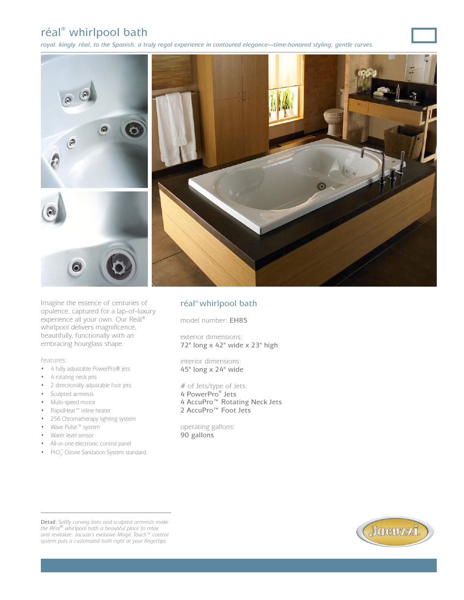 Jacuzzi Real EH85 User Manual | 2 pages
